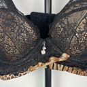 Frederick's of Hollywood Frederick’s of Hollywood Brown Black Anima Print Lace Overlay Wired Bra Photo 1