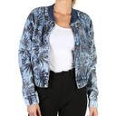 Guess Women's Burnished Denim Bomber Jacket Size XL Embroidered Palm Tropical Photo 1