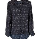 Mango MNG by  Navy Blue & Pink High Low Long Sleeve Button Down Blouse Women Sz 6 Photo 0