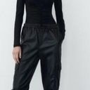 ZARA  Black Vegan Faux Leather Cargo Joggers Jogger Pants Size Large Photo 0