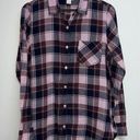 Old Navy  The Tunic Flannel  Shirt Womens Size M Pink Maroon Navy Blue Plaid L/S Photo 0