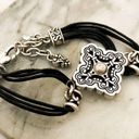 Brighton  Presage Silver Medallion Wrap Bracelet - Black Cord Signed Photo 3