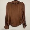 DKNY  100% Silk Dark Brown Collar Button Front Long Sleeve Blouse Top Size 6 Photo 4