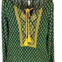 Christopher & Banks  Green and Gold Boho Top with Tassels Women’s Size Medium Photo 1