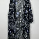 Ulla Popken‎ Kimono Duster Womens 32/34 Black Floral Colorful Sheer 3/4 Sleeve Photo 11