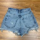 ZARA High Waisted Medium Wash Raw Hem Denim Shorts Button fly Shorts Sz 0 Photo 5