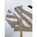 DKNY  Womens Size Medium Ivory Beige Sequin Stripe Pullover Long Sleeve Sweater Photo 3