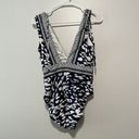 La Blanca  Plunge V-Neck Blue White Patterned One Piece Bathing Suit Photo 4