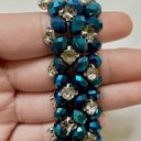 Antique Vintage Blue White Diamond Crystal Prong Beaded Bracelet Photo 5