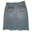 Lee  One True Fit Lower On Waist Embroidered Pocket Fringe Raw Hem Jean Skirt Photo 5