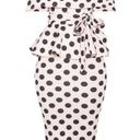 Pretty Little Thing  Light Pink Polka Dot Bardot Peplum Midi Bodycon Dress Sz 12 Photo 0