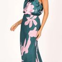 Petal and Pup  Anabelle Green & Pink Floral Satin Halter Neck Midi Dress L Photo 4