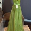 Women’s Full Length Tulle & Lace Sort Sleeve Dress with Zip Up Back Size 12 NWT Green Photo 4