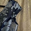 Oleg Cassini  Navy Blue Silver Floral Brocade High Low A-Line Dress 12 Photo 5