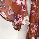 Peach Love California Peach Love Burnt Orange Floral Surplice Dress Statement Sleeves size Medium Photo 2