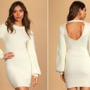 Lulus  Women Cream Knit Backless Bodycon Sweater Dress Long Sleeve Medium Photo 1