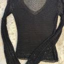 Mesh Sheer Vintage 90s Y2K Long Sleeve Shirt loose knit Black Photo 2