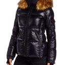 AQUA NWT  Faux Fur Trim Gloss Puffer Jacket in Jet Black Size M New w/Tag $238 Photo 0