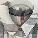 Pilcro Longline Plaid Long Sleeve Collared Button Down Tunic Shirt Gray White Photo 6