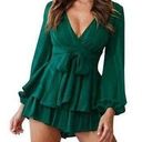 Relipop NEW Green Rompers V Neck Waist Tie Layered Ruffle Hem M Photo 0