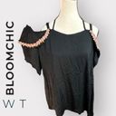 NWT Bloomchic 1X Black Open Shoulder Floral Embroidered Top 14 Photo 1