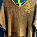 Max Studio Sweater Cape Shrug Wrap Brown Wool Flower Accent One Size Poncho Photo 0