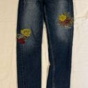 ZARA   Basic Z1975 Jeans Blue Floral Embroidered Distressed 5 Pocket Size 6 Photo 0