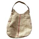 Handmade Burlap and Genuine Leather Hobo Bag Beige One Size Neutral Minimalist Beach Boho Photo 0