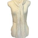 Edge Sheer Cream Scarf with Raw  Hem and Silver Threads Photo 0