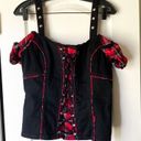 Tripp NYC Top Gothic Tartan Lace Off-Shoulder Y2K Corset Black Red Plaid XL GUC Photo 0