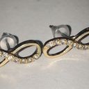 infinity Vintage Gold Tone CZ Rhinestone  Pierced Earrings Photo 4