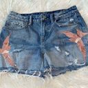 ALLSAINTS  Pam Birds Embroidered Denim Shorts in Indigo Blue Photo 0