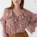 J.Crew  Womens Fete Floral Fall 2022 Ruffle Boho Chiffon Top Bell Sleeve Size S Photo 0