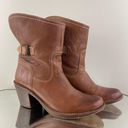 Frye Congac Brown Leather Carmen Shortie Ankle Buckle Stacked Heel Cowboy Boots Photo 0