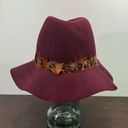 American Eagle  100%  Wool Felted Burgundy Boho Floppy Hat Feathers Indie Chic OS Photo 3