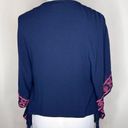 belle du jour  Kimono Cardigan XS Navy Blue Embroidered Dolman Open Front Fringe Photo 7