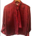 St. John  Red Tartan Print Long Sleeve Blouse 6 Red Tied Bow Career~Wear Dressy Photo 0