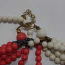 Multi Strand Round Beaded Coral Necklace White Mod Bronze Looped Modern Photo 2