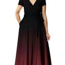 Eshakti  MEDIUM 8 Black Red Ombre Print Crepe Wrap Dress Midi Tea Length A Line Photo 0