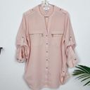 Calvin Klein  Pink Zip-Pocket Roll Sleeve Blouse Photo 2