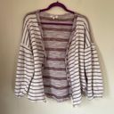 Umgee cardigan sweater maroon striped balloon sleeves short length Women’s sz L Photo 0