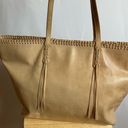 Ash  Beige Leather Tote Whip Stitch Fringe Photo 2