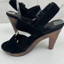 Loeffler Randall  Women's Suede Platform Wooden Heel Sandals Black Size 7 Photo 2