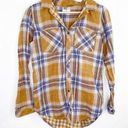 Thread and Supply  Yellow Blue Plaid Button Front Cotton Shirt Women's Size Small S Photo 0