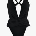 Cupshe  One Piece Swimsuit Women Cut Out Cross Back Deep V Neck Ruched High Cut Photo 3