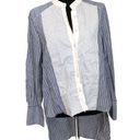 BCBGMAXAZRIA  pinstripe blue white colorblock hi low mandarin button down LS top Photo 2