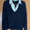 Ralph Lauren V neck sweater cashmere + silk blouse Blue Size L Photo 0