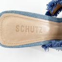 Schutz  Amely Slip On Fringed Double Strap Mid Block Denim Mule Sandal Blue 8 Photo 8