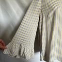 Carolina belle  Bell Sleeve Womens Top Size Large Stripe White Blue Keyhole Photo 4