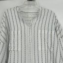 Lou & grey  Oversized Beachy Button Up Shirt White Blue Embroidered Stripe Sz M Photo 1